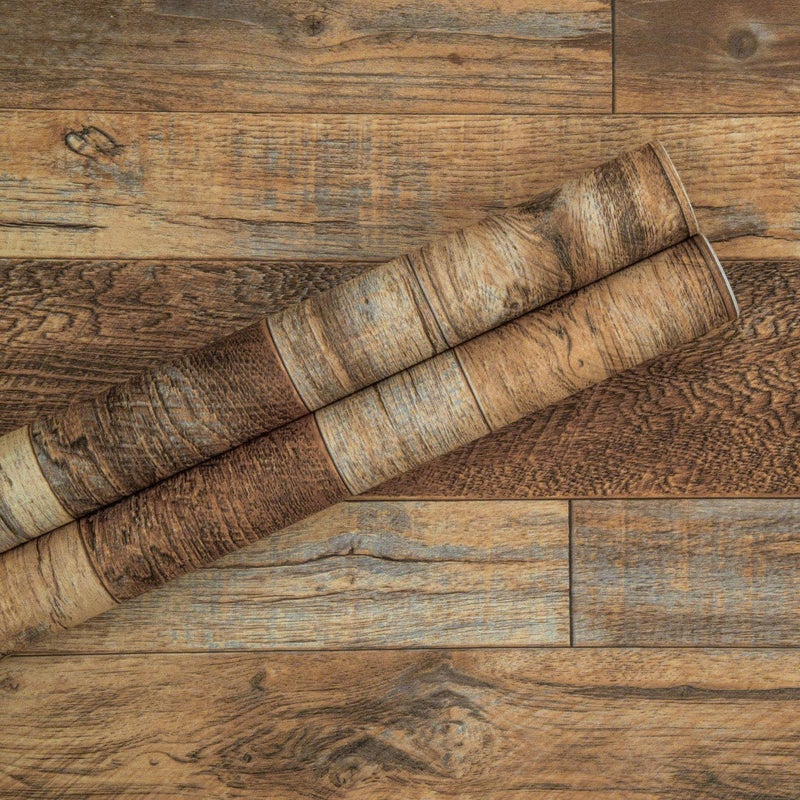 Decoroom 17.71''Ã—118'' Distressed Wood Plank Wallpaper Peel and Stick Rustic Wood Grain Pattern Wall Paper Removable Self Adhesive Brown Shiplap Vinyl Film Decorative Wooden Look - Image 1